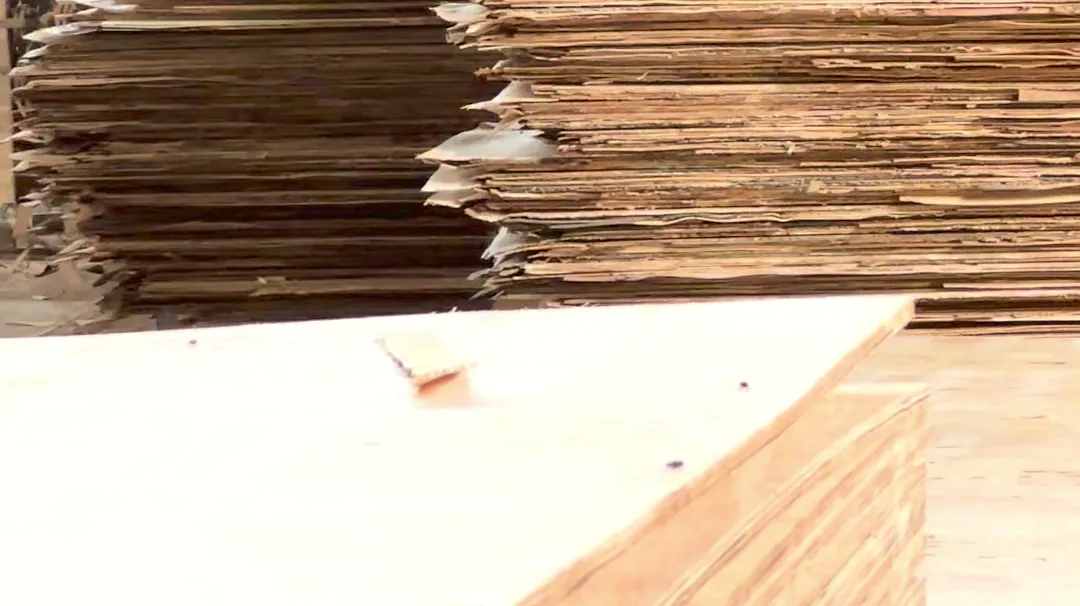 Stacks of finished plywood sheets at the Chalaka factory